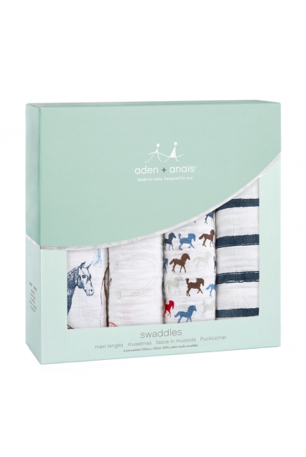 Aden&Anais набор 4 больших муслиновых пеленок, Wild Horses