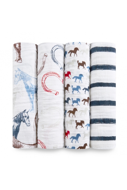 Aden&Anais набор 4 больших муслиновых пеленок, Wild Horses