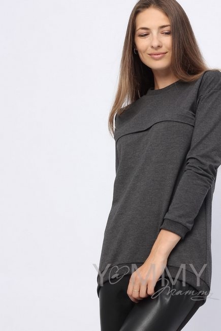 Джемпер для кормящих и беременных с удлиненной спинкой, темно-серый меланж