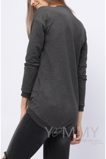 Джемпер для кормящих и беременных с удлиненной спинкой, темно-серый меланж