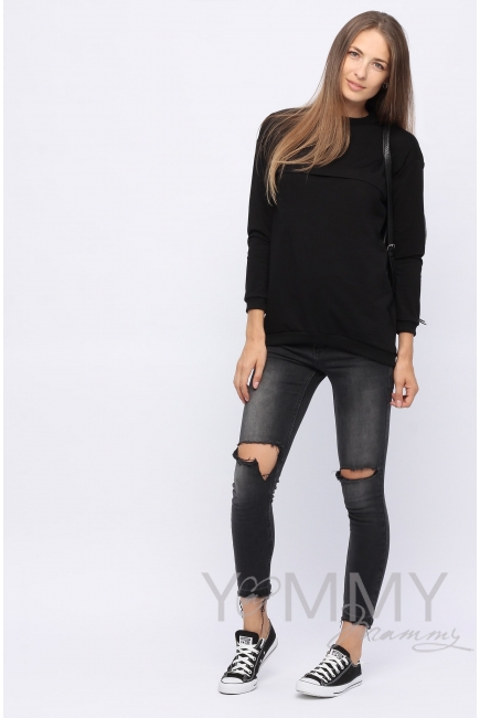 Джемпер для беременных и кормящих с удлиненной спинкой, черный