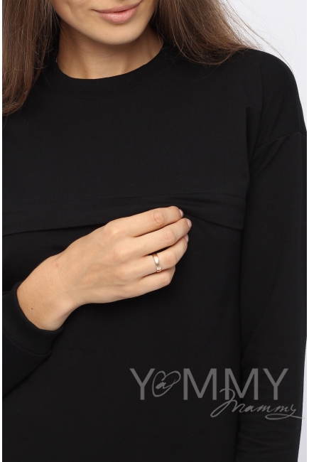 Джемпер для беременных и кормящих с удлиненной спинкой, черный