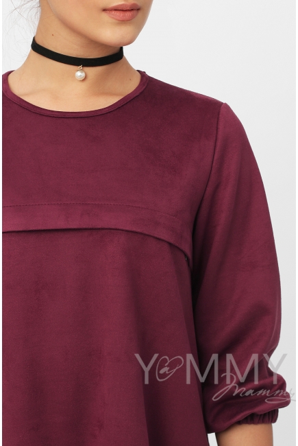 Замшевое платье для кормящих и беременных с воланом, марсала