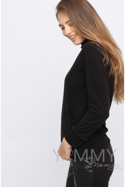 Джемпер для беременных и кормящих флисовый с высоким горлом, черный