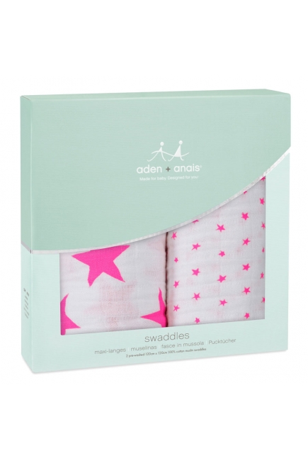 Муслиновые пеленки для новорожденных Aden&Anais большие, набор 2, Neon Fluro Pink