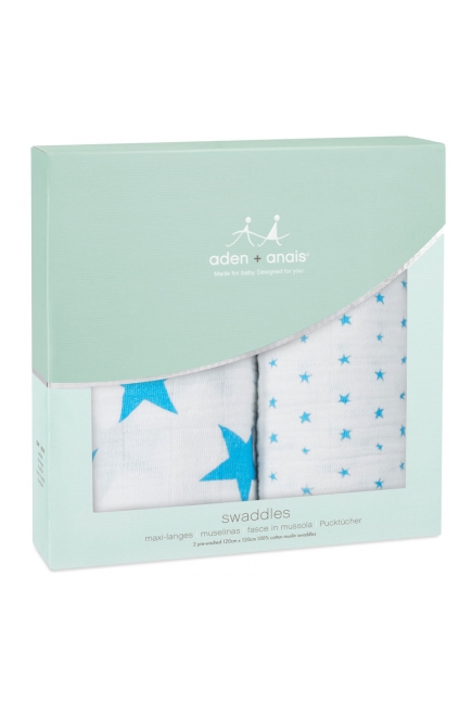 Муслиновые пеленки для новорожденных Aden&Anais большие, набор 2, Neon Fluro Blue