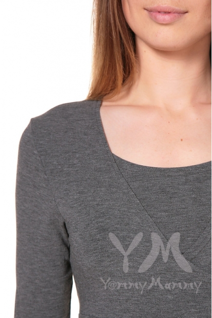 Платье с пояском на спине для беременных и кормящих, серый меланж