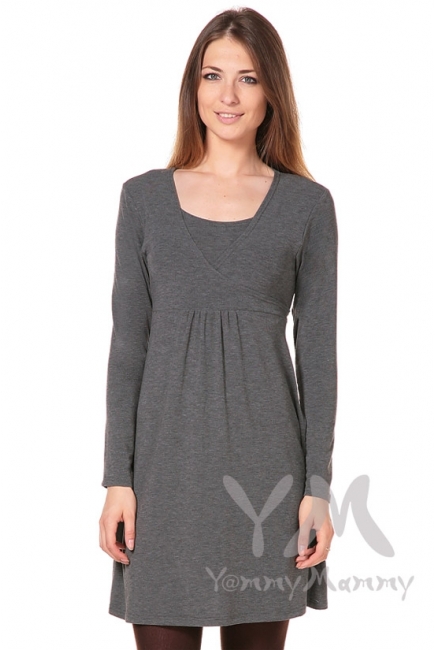 Платье с пояском на спине для беременных и кормящих, серый меланж