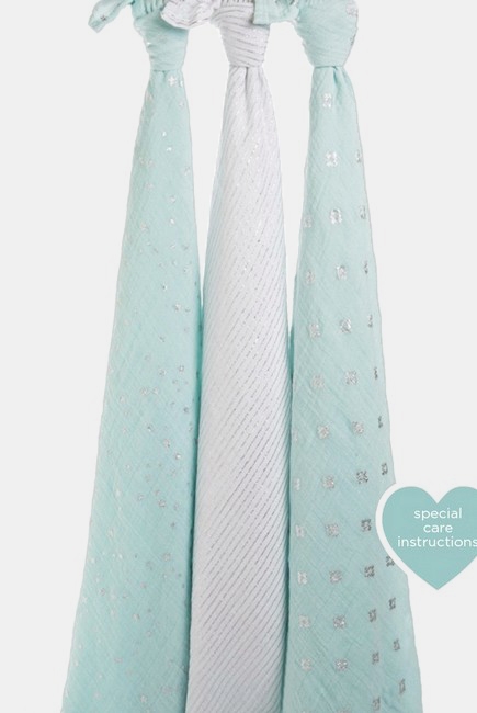 Муслиновые пеленки для новорожденных Aden&Anais мерцающие большие, набор 3, Metallic Skylight