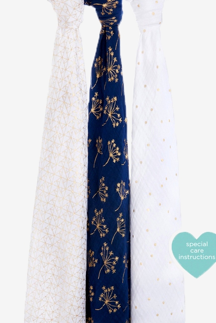 Муслиновые пеленки для новорожденных Aden&Anais мерцающие большие, набор 3, Metallic Gold Deco