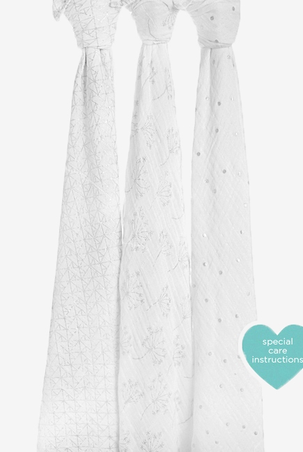 Муслиновые пеленки для новорожденных Aden&Anais мерцающие большие, набор 3, Metallic Silver Deco