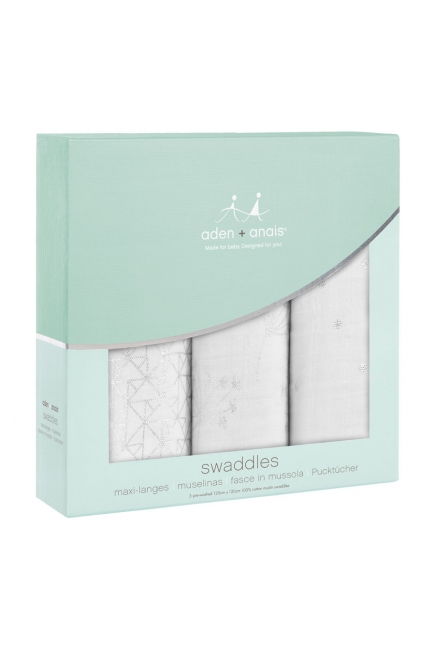 Муслиновые пеленки для новорожденных Aden&Anais мерцающие большие, набор 3, Metallic Silver Deco