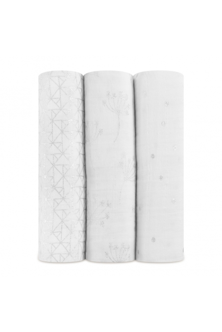 Муслиновые пеленки для новорожденных Aden&Anais мерцающие большие, набор 3, Metallic Silver Deco