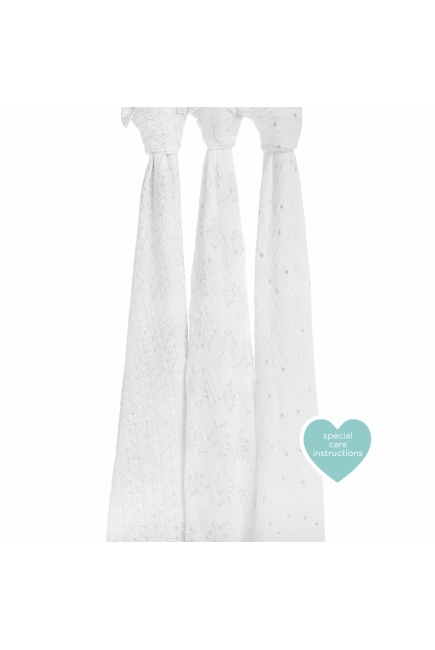 Муслиновые пеленки для новорожденных Aden&Anais мерцающие большие, набор 3, Metallic Silver Deco