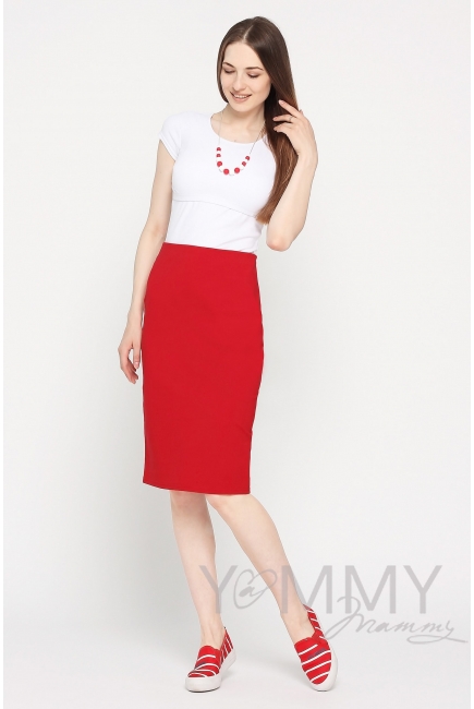 Юбка-карандаш для кормящих и беременных универсальная, красная