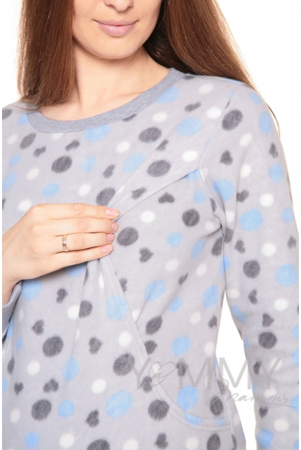Джемпер для кормящих и беременных флисовый, цвет серый с голубыми и серыми кругами