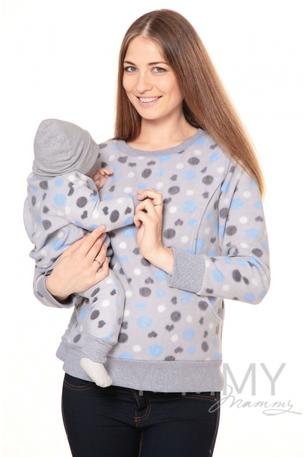 Джемпер для кормящих и беременных флисовый, цвет серый с голубыми и серыми кругами