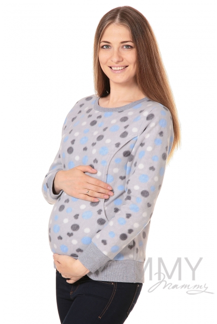 Джемпер для кормящих и беременных флисовый, цвет серый с голубыми и серыми кругами