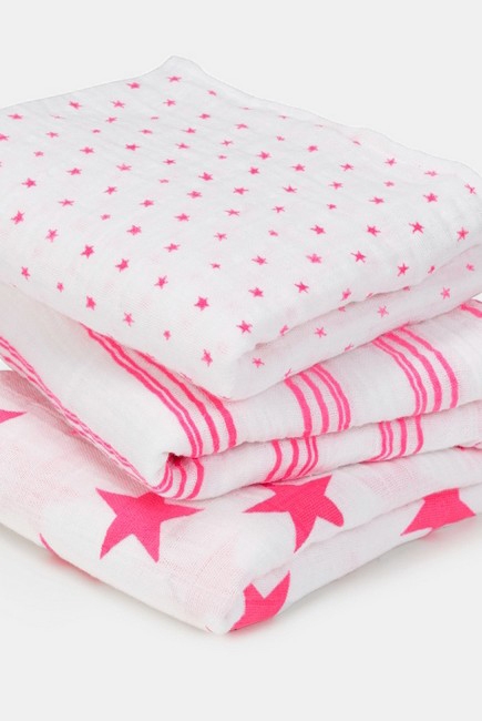 Муслиновые пеленки для новорожденных Aden&Anais средние, набор 3, Musy Neon Pink