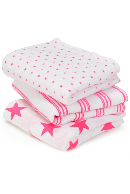 Муслиновые пеленки для новорожденных Aden&Anais средние, набор 3, Musy Neon Pink