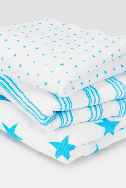 Муслиновые пеленки для новорожденных Aden&Anais средние, набор 3, Musy Neon Blue