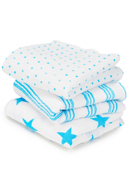 Муслиновые пеленки для новорожденных Aden&Anais средние, набор 3, Musy Neon Blue