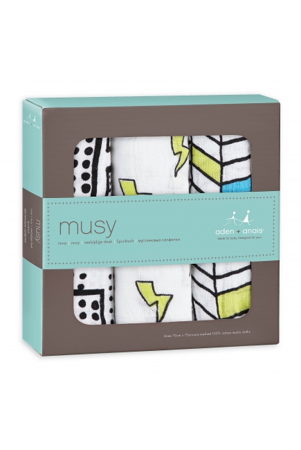 Муслиновые пеленки для новорожденных Aden&Anais средние, набор 3, Musy Whiz Kid