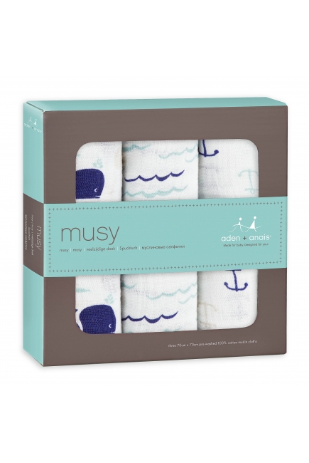 Муслиновые пеленки для новорожденных Aden&Anais средние, набор 3, High Seas
