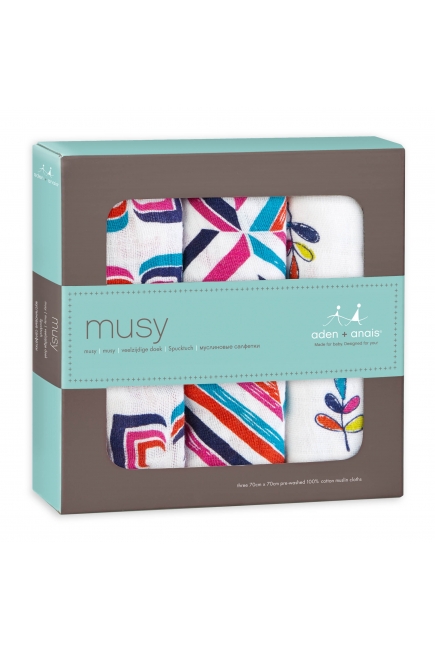 Муслиновые пеленки для новорожденных Aden&Anais средние, набор 3, Musy Flip-side