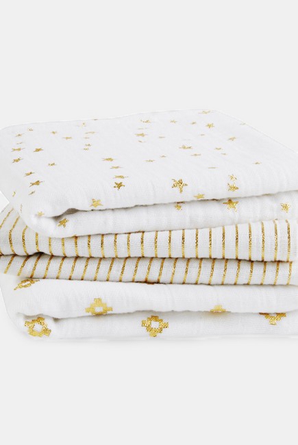 Муслиновые пеленки для новорожденных Aden&Anais мерцающие средние, набор 3, Metallic Gold