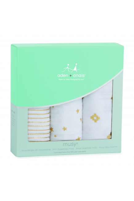 Муслиновые пеленки для новорожденных Aden&Anais мерцающие средние, набор 3, Metallic Gold