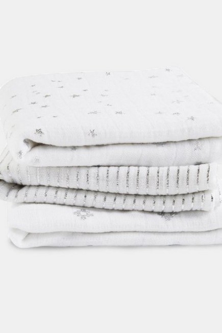 Муслиновые пеленки для новорожденных Aden&Anais мерцающие средние, набор 3, Metallic Silver