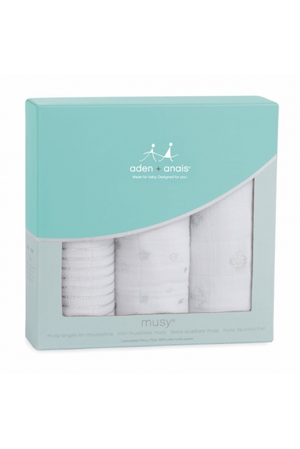 Муслиновые пеленки для новорожденных Aden&Anais мерцающие средние, набор 3, Metallic Silver
