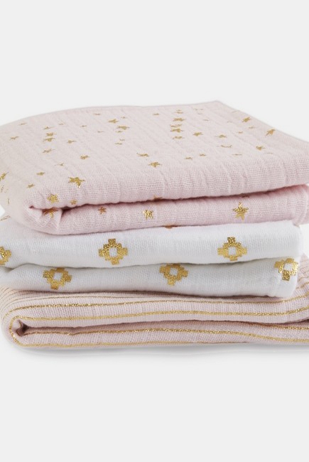 Муслиновые пеленки для новорожденных Aden&Anais мерцающие средние, набор 3, Metallic Primrose