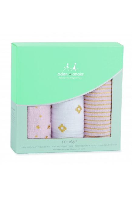 Муслиновые пеленки для новорожденных Aden&Anais мерцающие средние, набор 3, Metallic Primrose