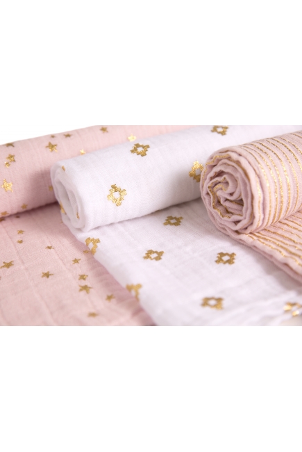 Муслиновые пеленки для новорожденных Aden&Anais мерцающие средние, набор 3, Metallic Primrose