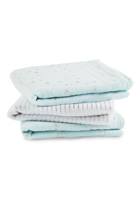 Муслиновые пеленки для новорожденных Aden&Anais мерцающие средние, набор 3, Metallic Skylight