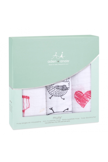 Муслиновые пеленки для новорожденных Aden&Anais средние, набор 3, Love Bird