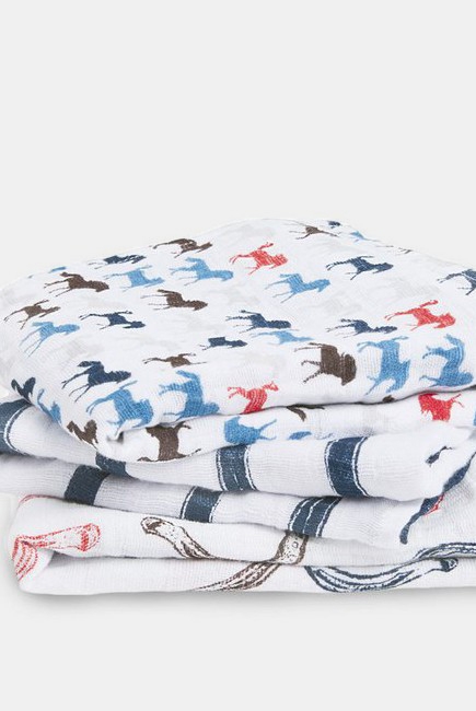 Муслиновые пеленки для новорожденных Aden&Anais средние, набор 3, Wild Horses