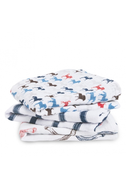 Муслиновые пеленки для новорожденных Aden&Anais средние, набор 3, Wild Horses