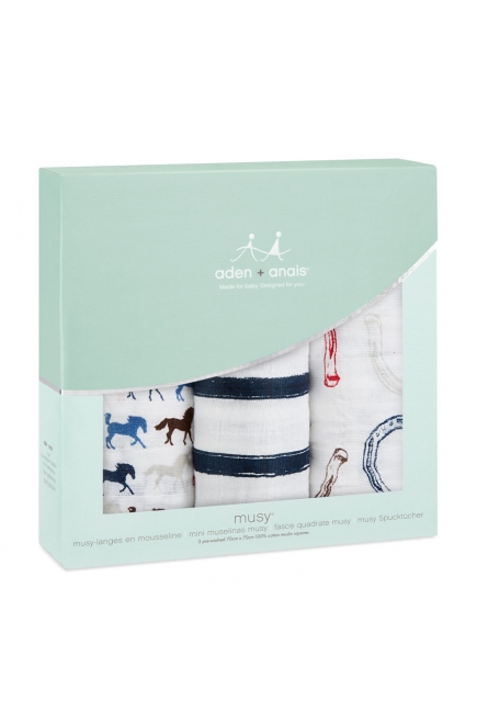 Муслиновые пеленки для новорожденных Aden&Anais средние, набор 3, Wild Horses