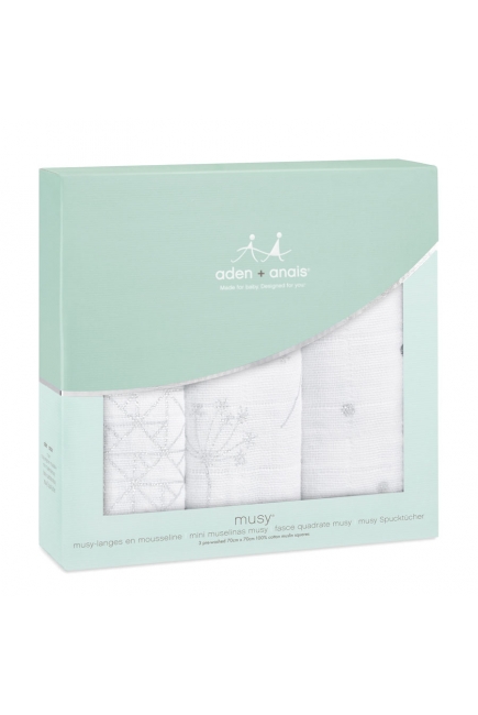 Муслиновые пеленки для новорожденных Aden&Anais мерцающие средние, набор 3, Metallic Silver Deco