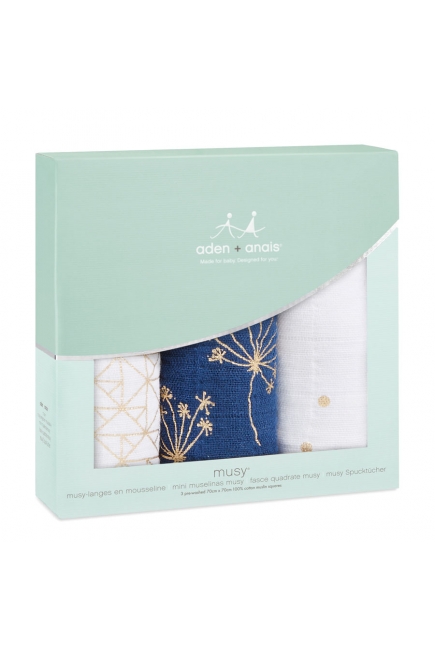 Муслиновые пеленки для новорожденных Aden&Anais мерцающие средние, набор 3, Metallic Gold Deco