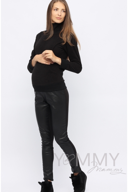 Джемпер для беременных и кормящих флисовый с высоким горлом, черный