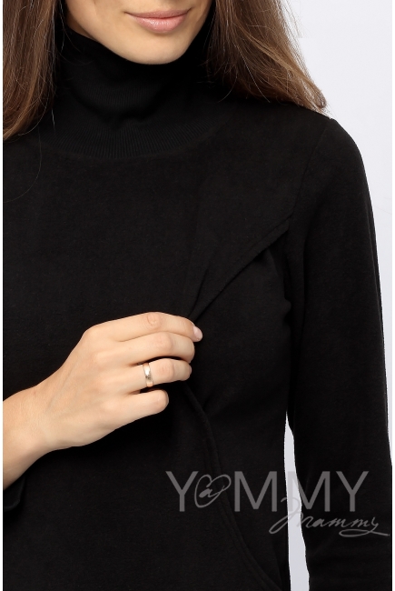 Джемпер для беременных и кормящих флисовый с высоким горлом, черный