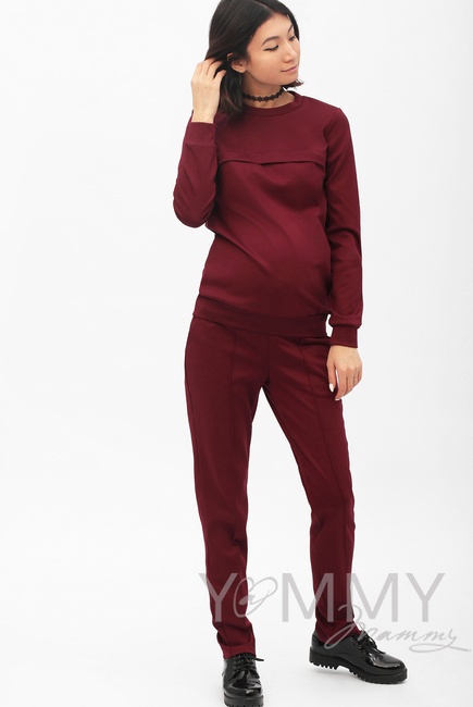Костюм для беременных и кормящих из плотной вискозы, цвет бургунди