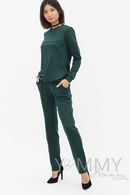 Костюм для кормящих и беременных из плотной вискозы, цвет изумрудный