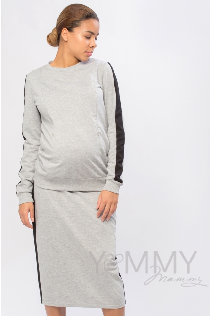 Свитшот для беременных и кормящих с декоративной вставкой, экрю