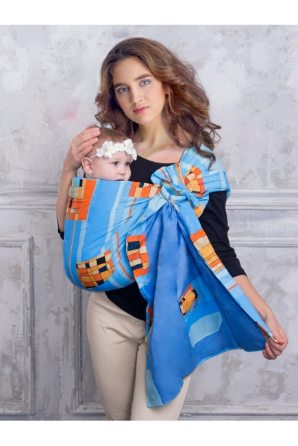 Слинг с кольцами Баюшка двуслойный, Голубая абстракция