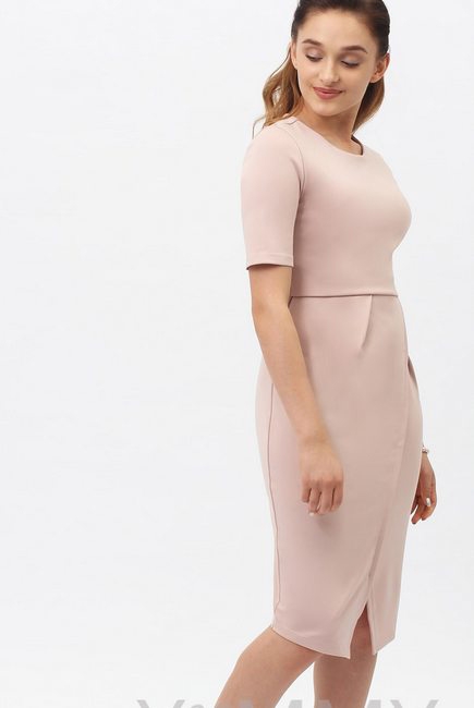 Платье для беременных и кормящих с юбкой "тюльпан" жемчужно-розовое